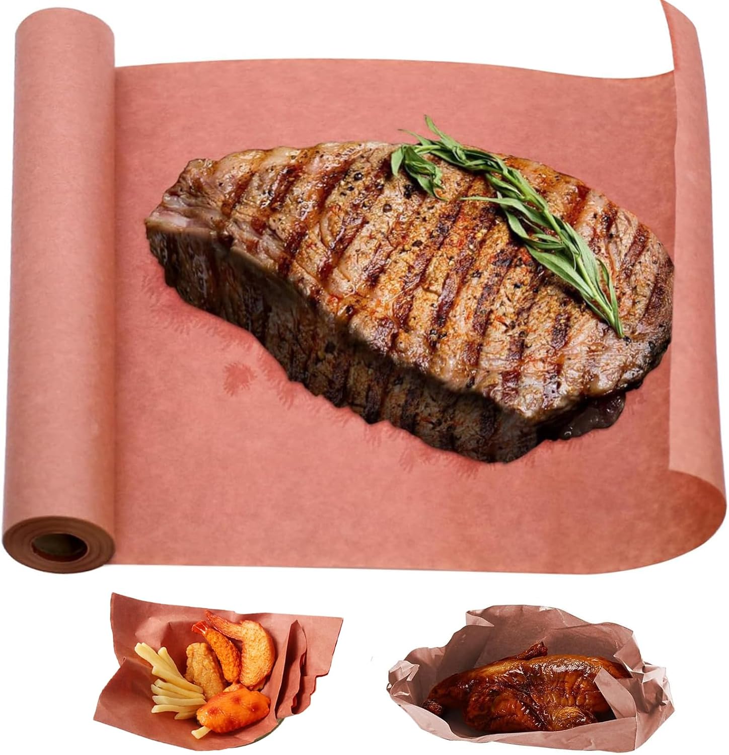Papier rzeźniczy CALLYSONIC do wędzarni, papier rzeźniczy różowy, oryginalny papier rzeźniczy w rolce, papier kraftowy BBQ 30 cm x 10 m, papier rzeźniczy do długotrwałego gotowania, wędzenia