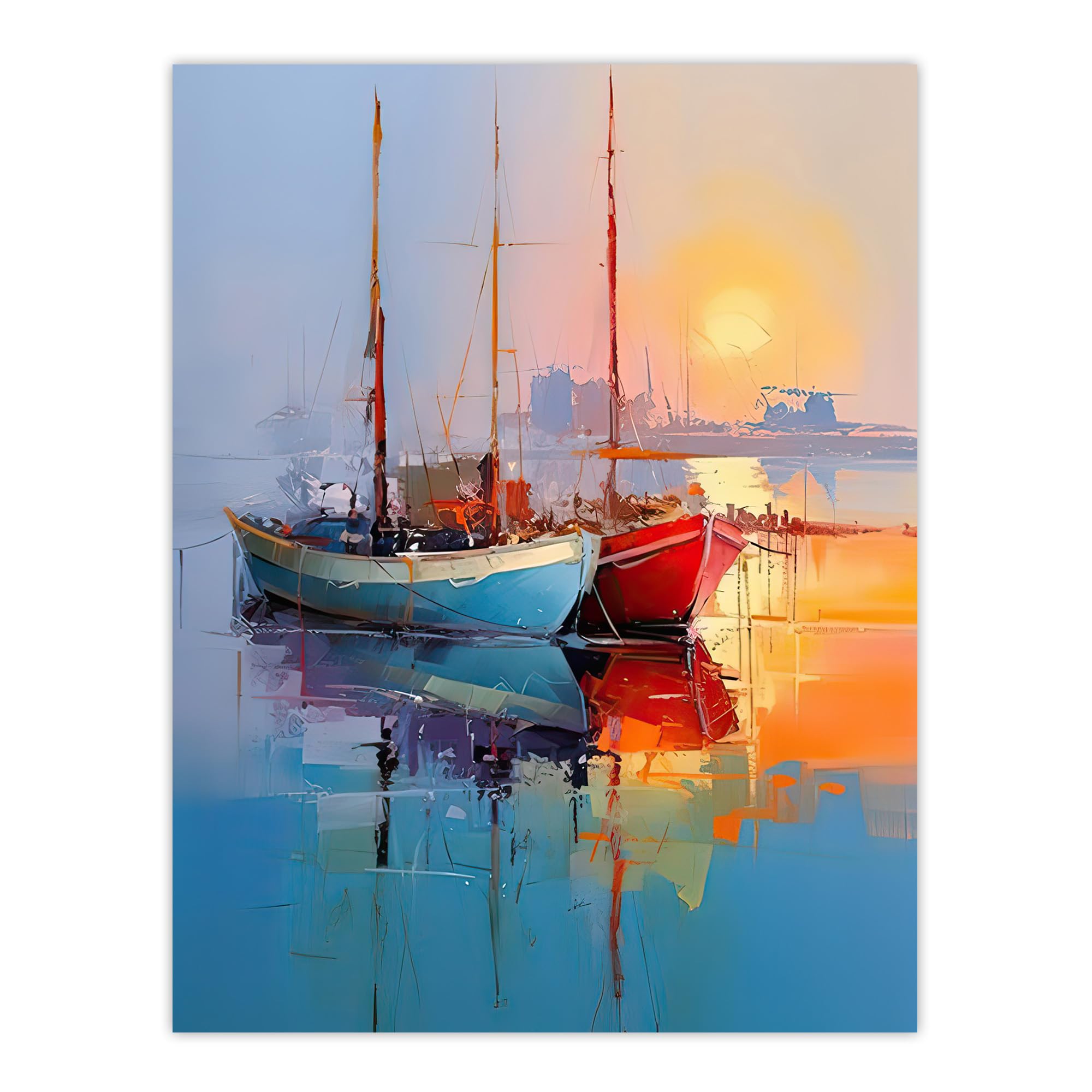 Artery8 Sailboats Reflecting in Calm Misty Sunrise Seascape Extra Large XL Wall Art Poster Print