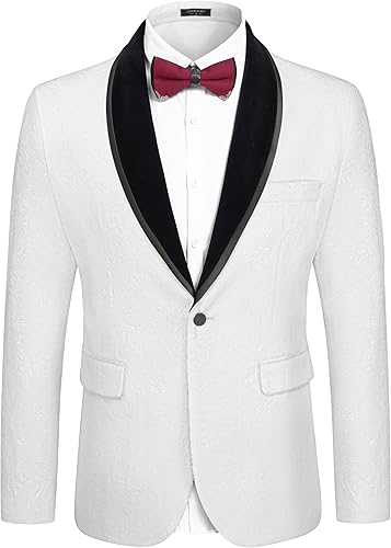 COOFANDY Men's Floral Tuxedo Jacket Shawl Lapel One Button Velvet Suit Jacket Dinner Prom Party Wedding Blazer