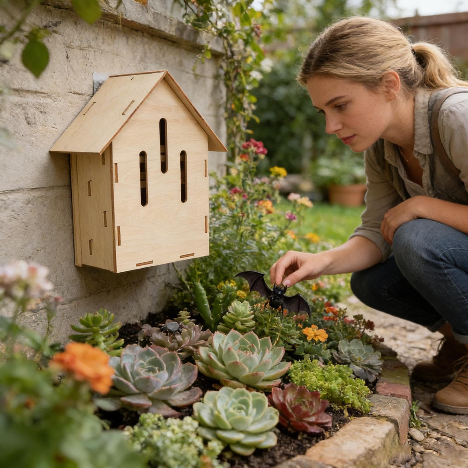Casa Para Murciélagos: Hábitat De Animales Al Aire Libre De Madera Y Refugio Para Murciélagos En El Jardín | Modelos A 14,5x9x21,5cm C 12x5x16cm, Fácil Instalación Área Silenciosa Y Libre De Depredado