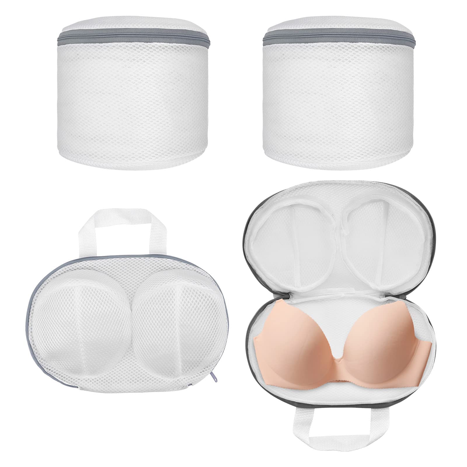 SYOSI 4 Pcs Bra Laundry Bags, Mesh Laundry Bags with Zips Cylindrical Thicken Fabric Mesh Washing Bags for Bra Underwear Socks Baby Clothes
