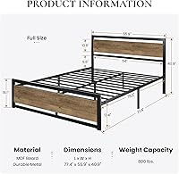 Vista 2 de SHA CERLIN Full Size Bed Frame with Modern Headboard, Heavy Duty Platform Metal Base with Square Footboard and 13 Strong Slats Support, No Box Marrón