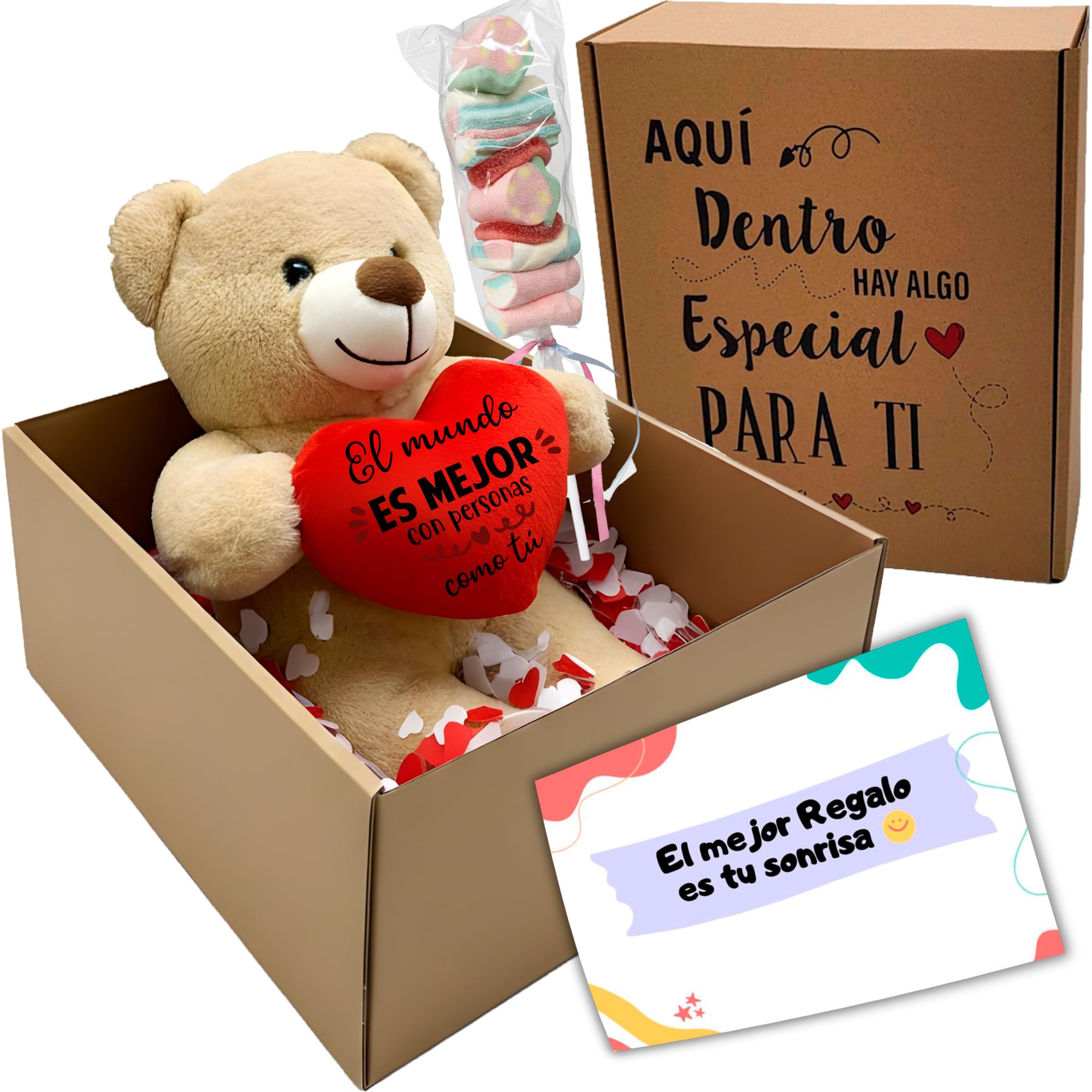 Peluchilandia Regalos Originales para Mujer y Amigas - Osito de Peluche con Mensaje Corazón en Caja Regalo - Detalle para Cumpleaños, Enamorados o Día de la Madre (MARRÓN) — view 13
