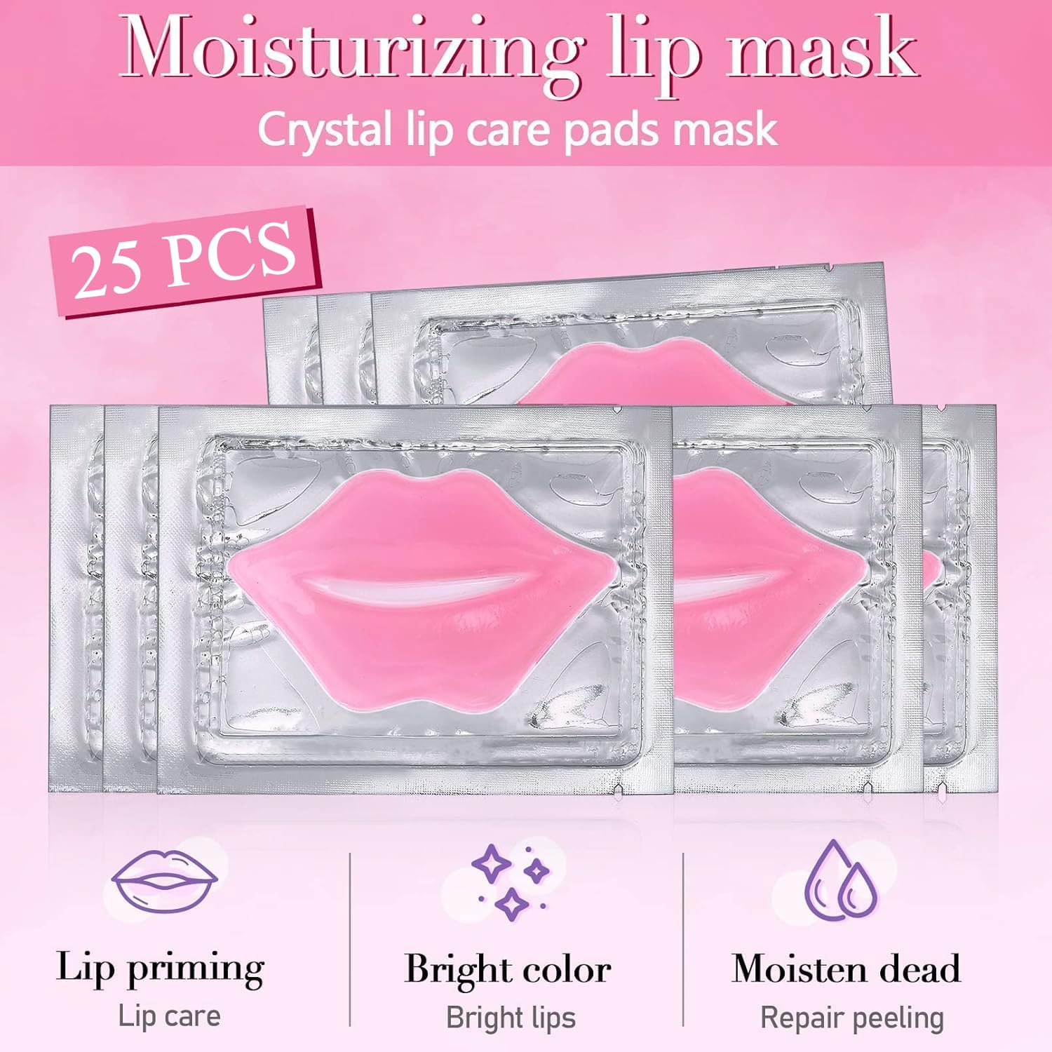 ausurme 25PCS Lip Mask Sheet,Collagen Crystal Lip Masks,Pink Lip Care Pads Mask for Moisturizing Nourishing,Anti-Aging & Anti-Wrinkle,Lip Gel Patches Pads for Dry Lip,Remove Dead Skin - Image 3