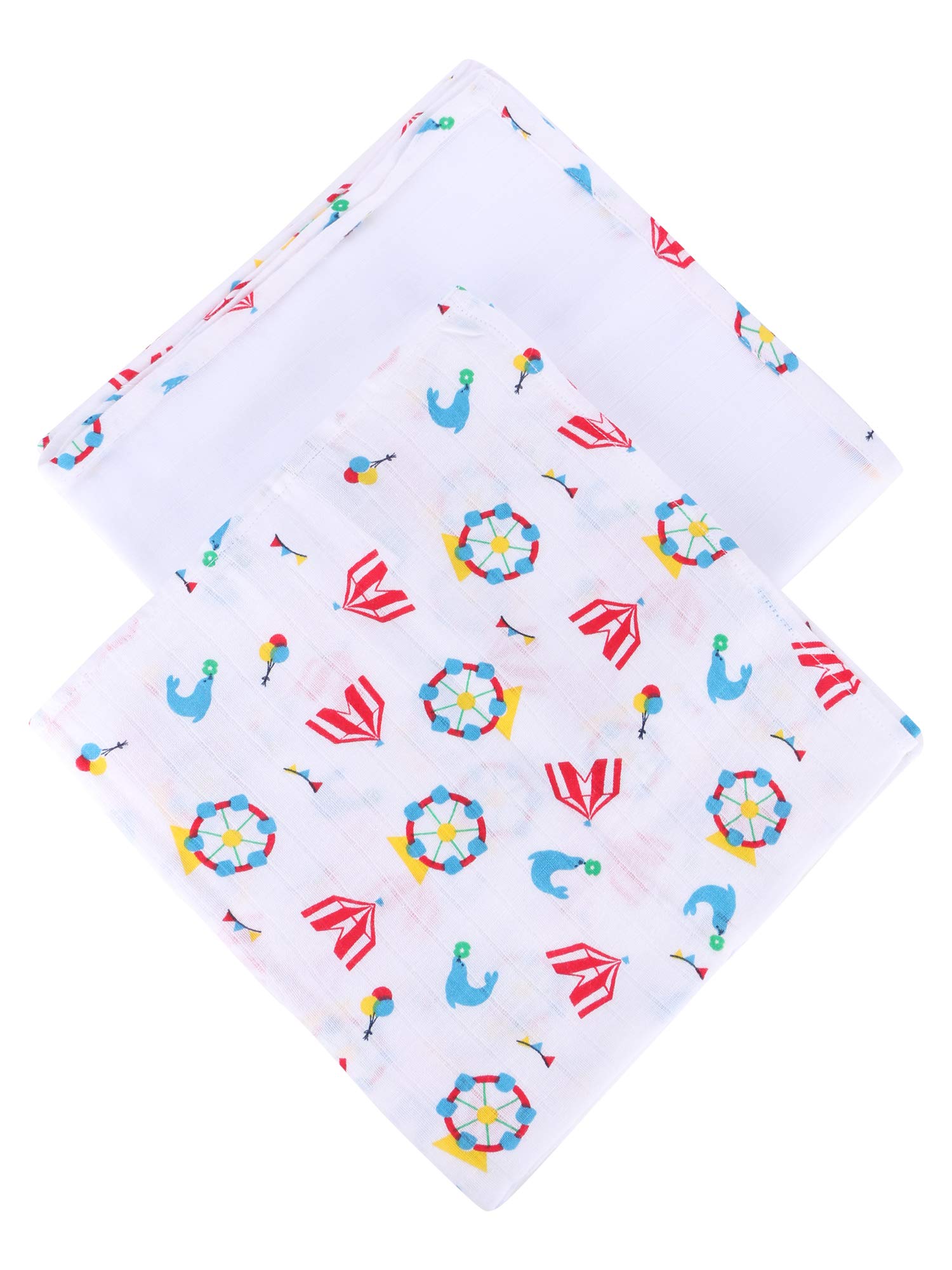 My Milestones 100% Cotton 3 in 1 Muslin Double Cloth (2 Layers) Baby Swaddle Wrapper - Pack of 2 - Carnival T. Blue