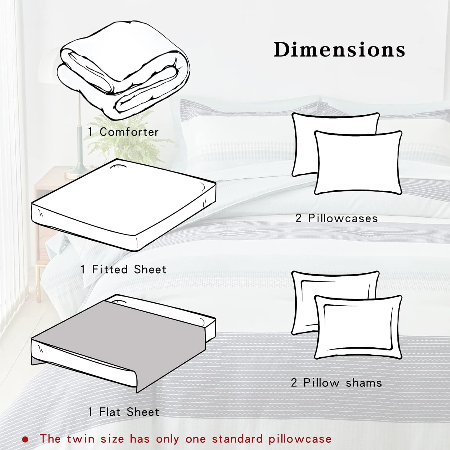 Flysheep Ombre Striped Bed in a Bag 7 Pieces Queen Size, Grey Green and White Stripes Comforter Sheet Set (1 Comforter, 1 Flat Sheet, 1 Fitted Sheet, 2 Pillow Shams, 2 Pillowcases) - Image 6