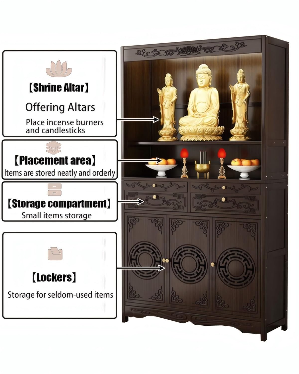 Altare Buddista, Tavolo Per Altare Da Meditazione, Tavolo Per Offerte Con Piedistallo In Stile Cinese, Altare Con Mobile Contenitore(102cm/40.2in)