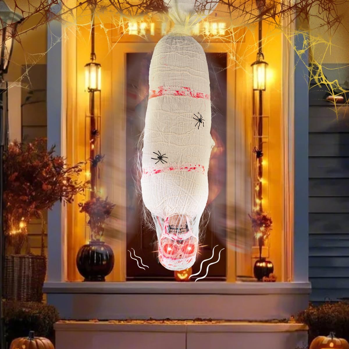 Halloween Decoration Outdoor Cocoon Corpse,Scary Halloween Decorations,Hanging Corpse Decorations Animatronics,Outdoor Sound Effects Dead Body Prop Indoor,Scream Lighted Eyes Prop Yard Tree