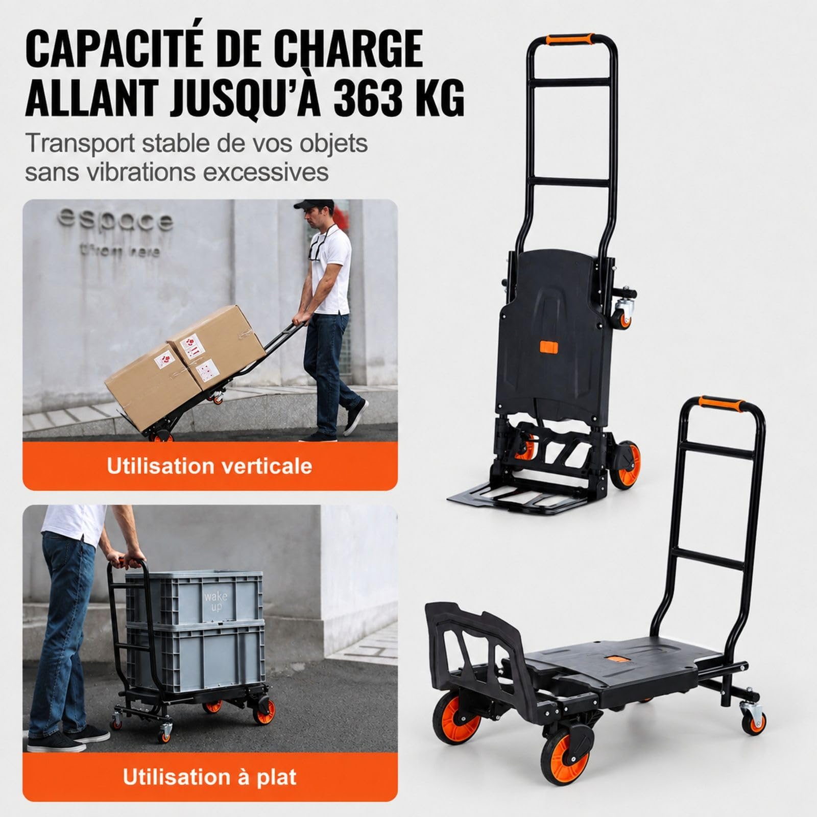 2 in 1 klappbare Sackkarre aus Aluminiumlegierung und Kohlenstoffstahl, Transportkarre mit Plattformwagen für Lade- und Transportaufgaben