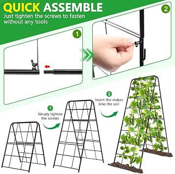 KJX 2 Pack 49x16.3 Adjustable Garden Trellis, A Frame Cucumber Trellis