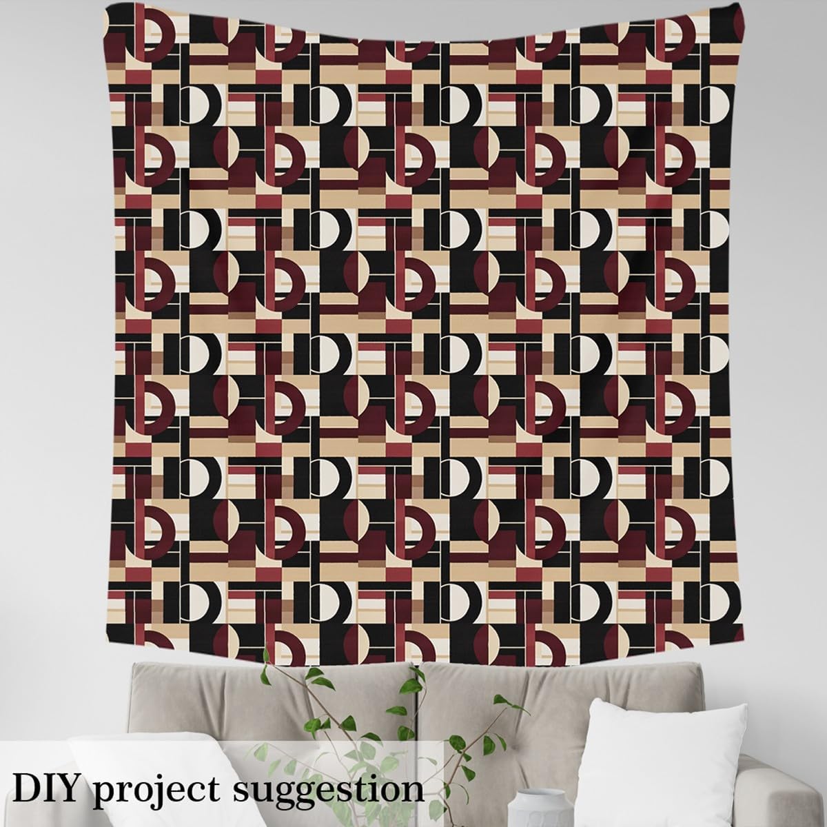 Modern Geometric Fabric By The Yard Red Brown Black Stripes Decorative Fabric Retro Circle Swirls Upholstery Fabric Abstract Texture Color Art DIY Indoor Outdoor Fabric, 5 Yards