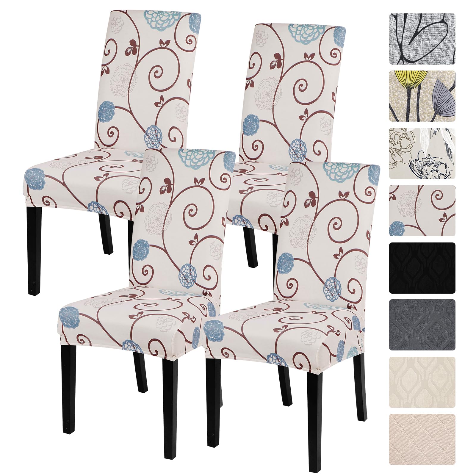 SearchI Chair Covers for Dining Room Set of 4, Stretch Floral Kitchen Chair Covers