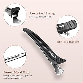 AIMIKE 6pcs Professional Hair Clips for Styling Sectioning, Non Slip No-Trace Duck Billed Hair Clips with Silicone Band, Salon and Home Hair Cutting Clips for Hairdresser, Women, Men - Black 4.3 Long