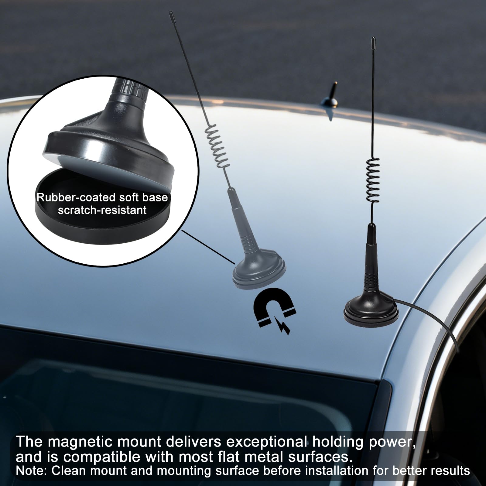 Antenne 27MHz CB avec Base Magnétique Connecteur PL259, Câble RG-58 de 4 Mètres, Adaptée aux Radios CB Mobiles/Portables