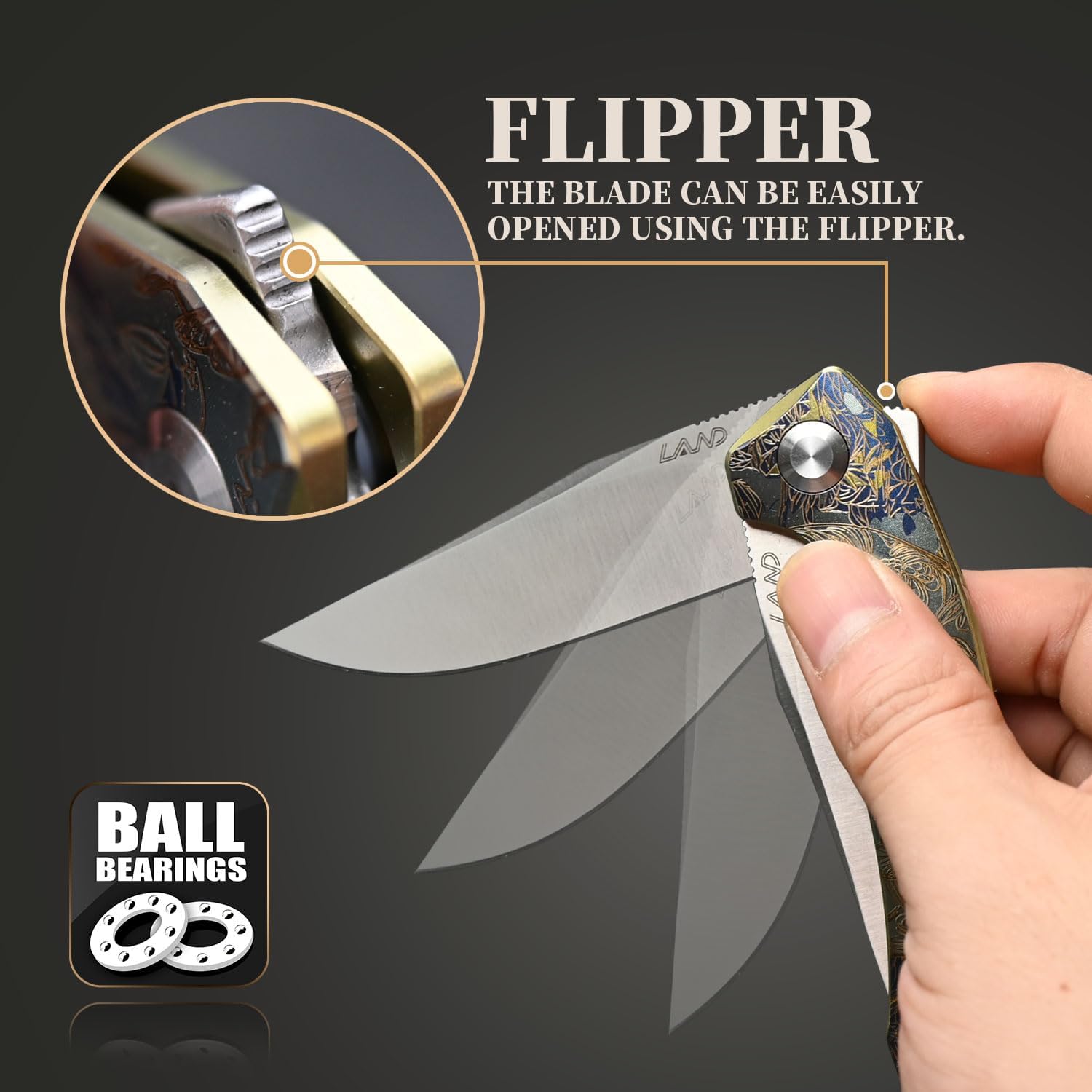 LAND 140S Outdoor Folding Knife, VG10 Blade with Titanium Alloy Handle, Ball Bearing System, 76mm Blade Length, EDC Camping Survival Knife (140S-GRAY)