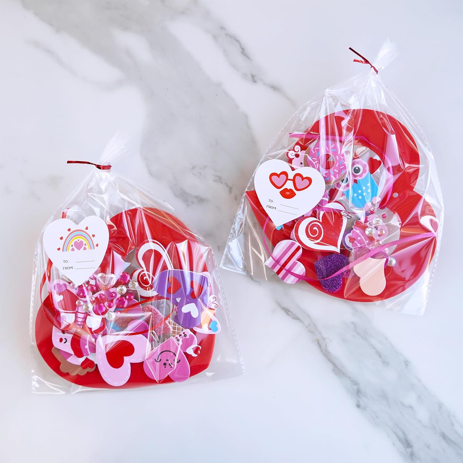 Winlyn Heart Wreath Ornaments Decorations Crafts Kits - Heart Shaped Wreath Art Sets with Foam Stickers for Kids' Valentine's Day Party & Classroom Activities