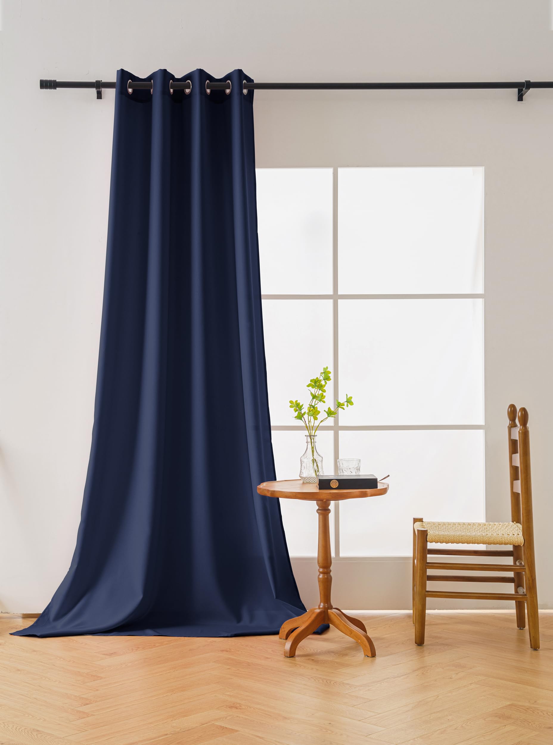 FEBE Cortina opaca opaca azul oscuro, 140 x 250 cm, cortina con ojales, para salón o dormitorio, 1 unidad