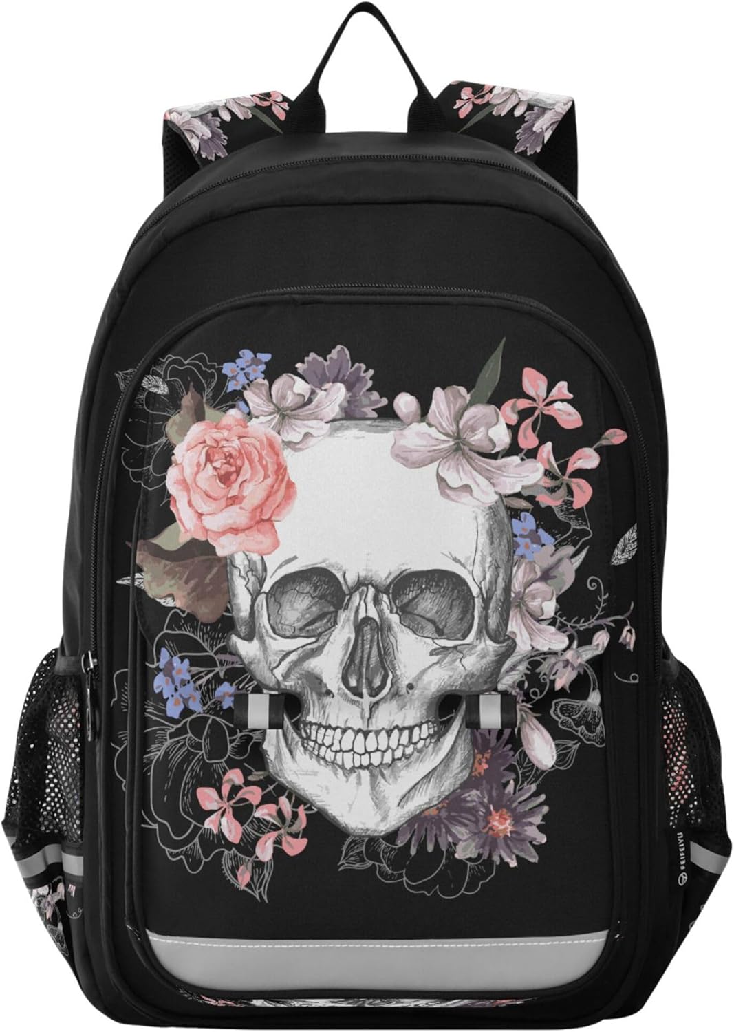 Fisyme Flower Skull School Backpack Laptop Backpack Bags Bookbag Travel Casual Computer Notebooks Daypack