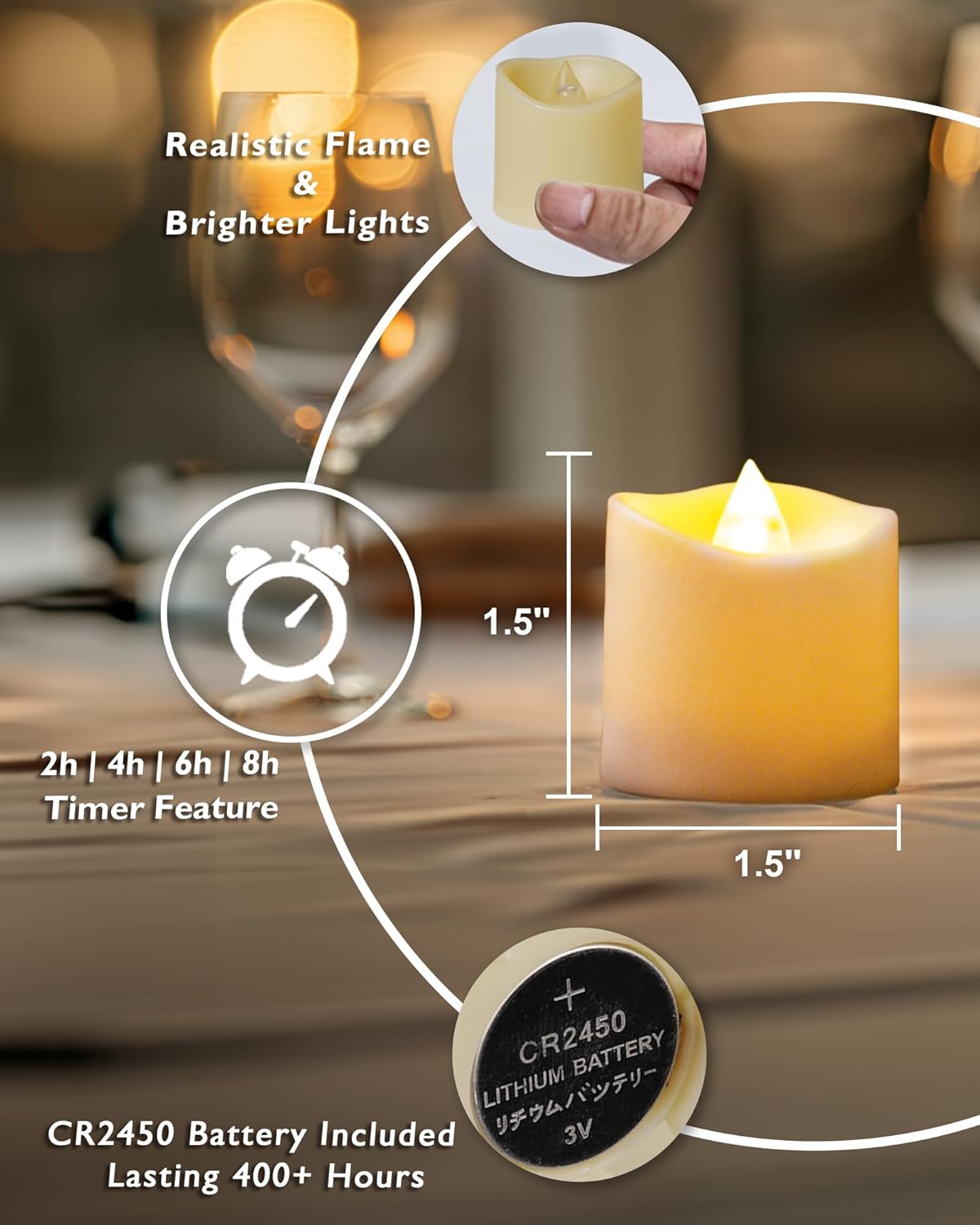 Homemory 400  Hour Timer Remote Control Flameless Votive Candles, Battery Operated LED Tea Lights in Warm White for Outdoor, Table, Halloween, Christmas-Ivory Base