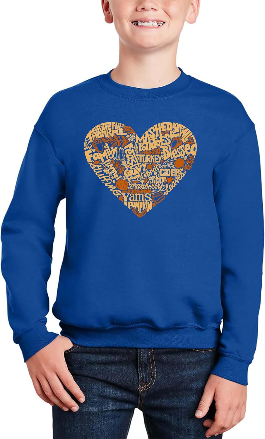 Thanksgiving Heart - Boy's Word Art Crewneck Sweatshirt