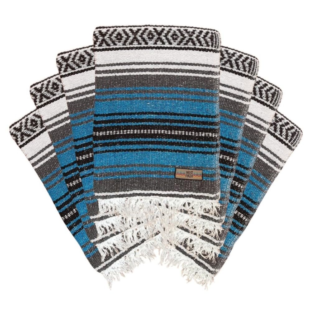 Open Road Goods Bulk Falsa Blankets - Handwoven Authentic Mexican Falsa - Great for Weddings, Yoga, Beach, Picnics, or Mexican Throw! (Bright Blue, 7