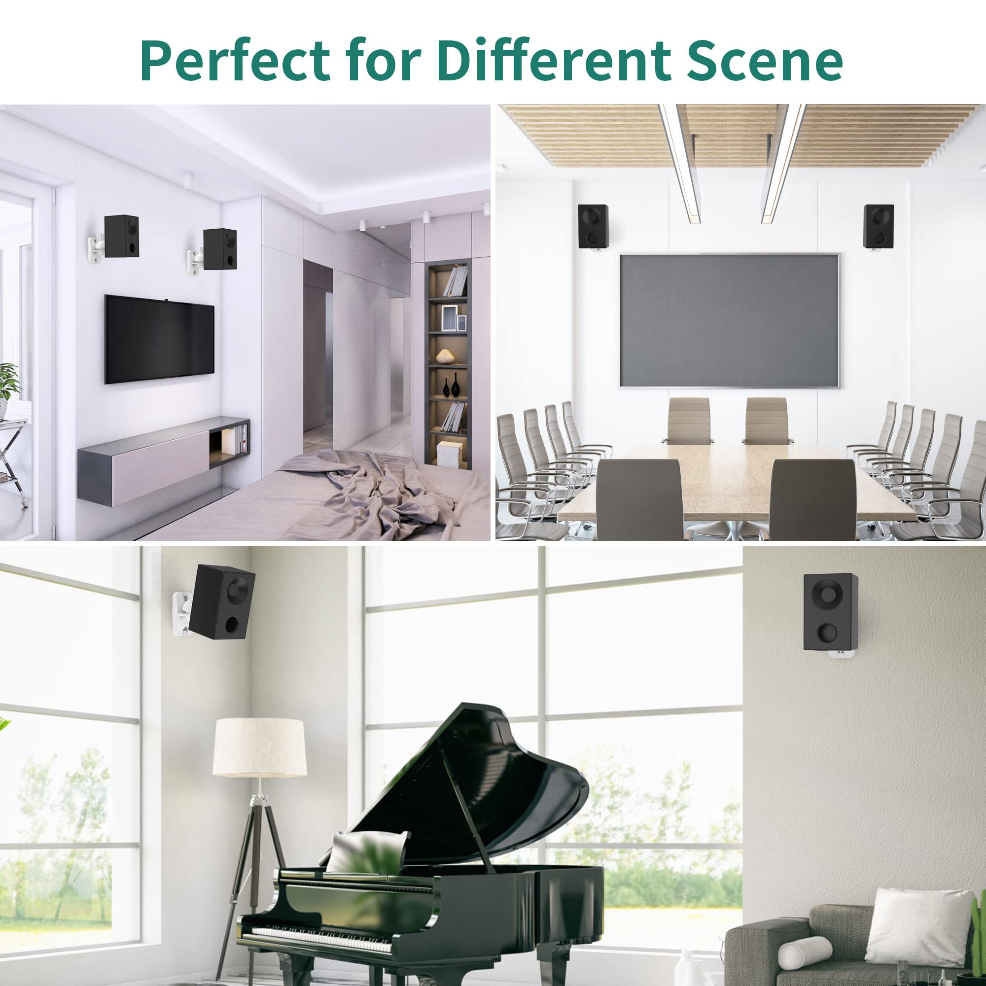 HomeMount Lot de 2 supports muraux pour haut-parleur – Kit de supports muraux pour haut-parleur surround et bibliothèque, peut supporter jusqu'à 3,6 kg, blanc