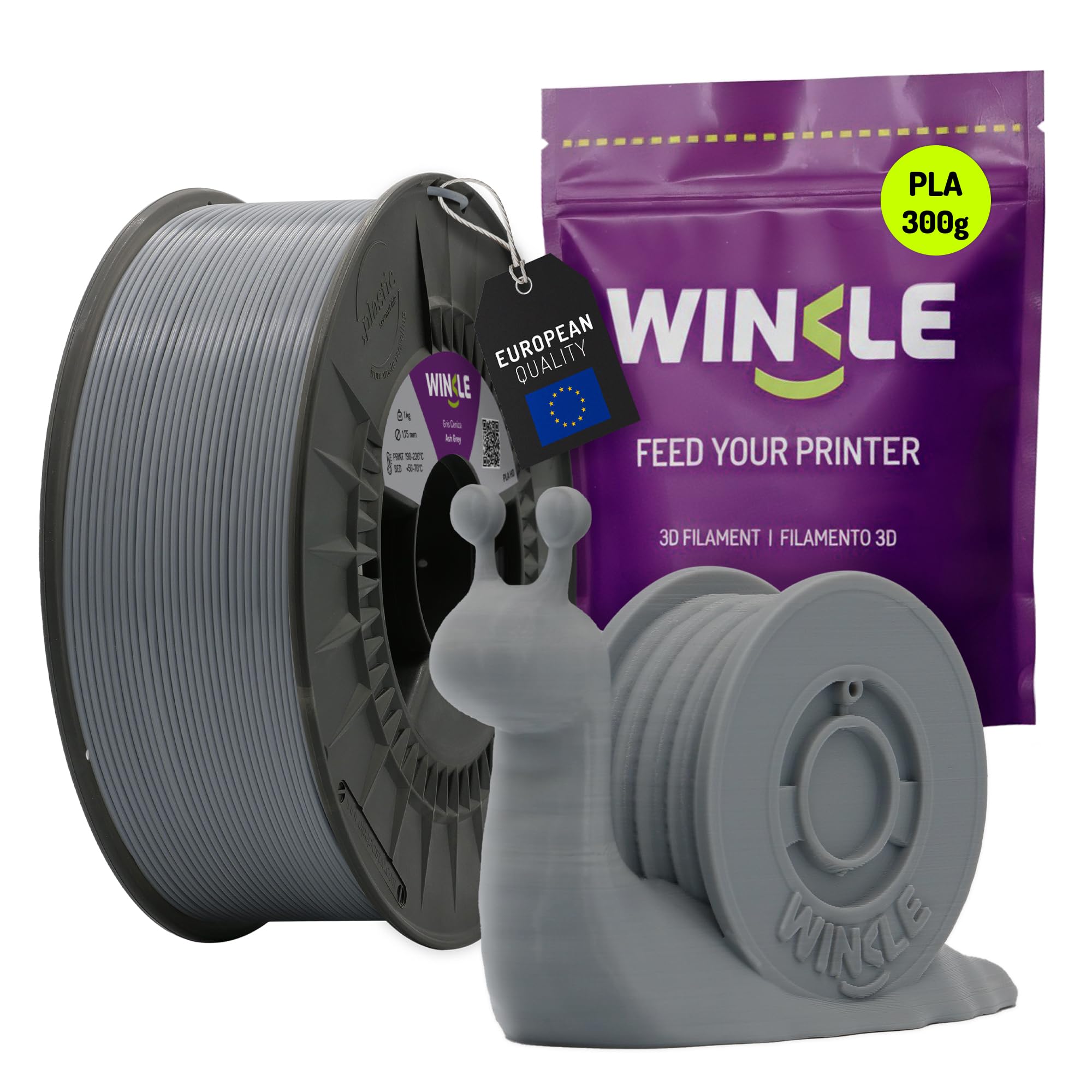 WINKLE Filamento PLA HD 1.75mm Grigio Cenere 300g, Filamento Stampante 3D