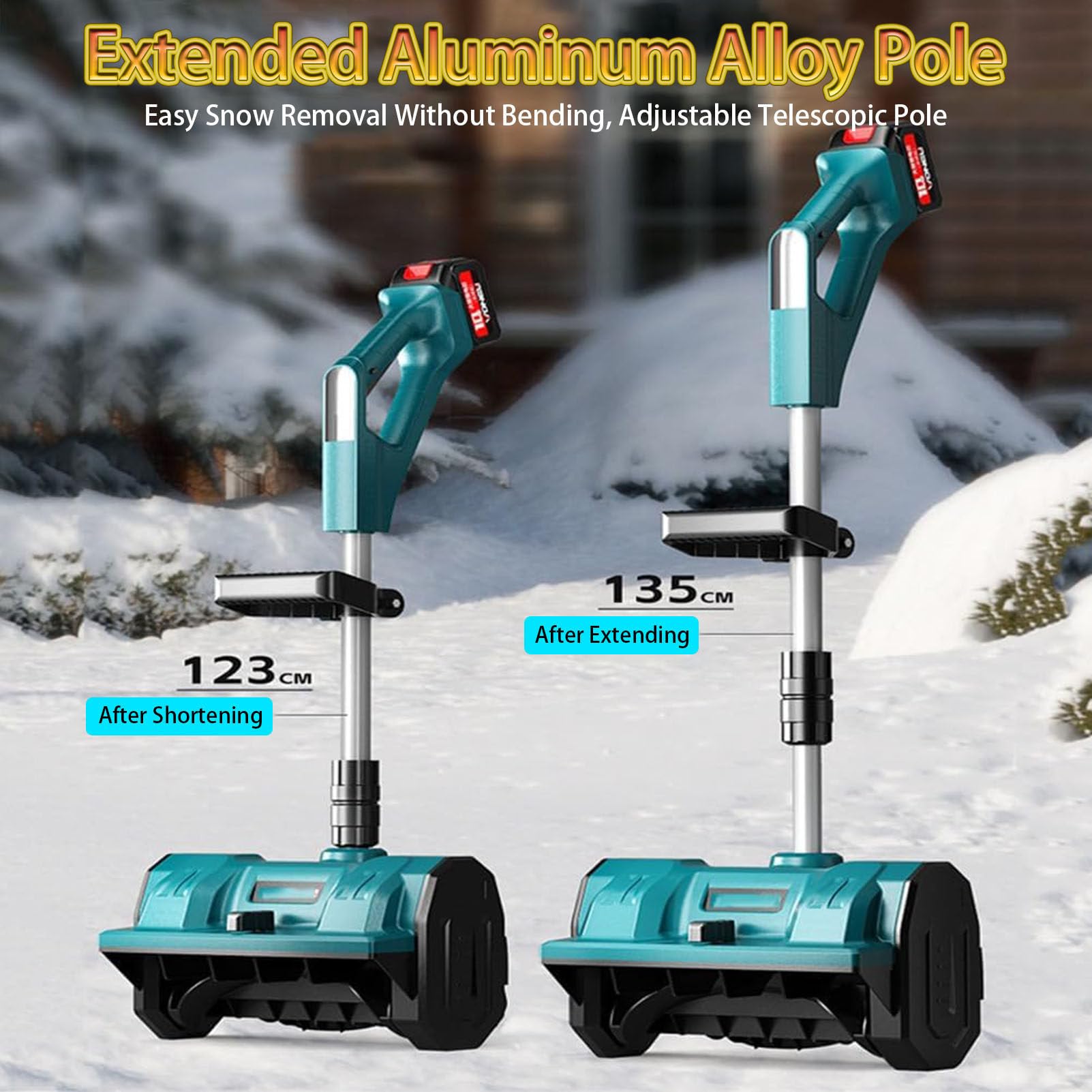 Pala da neve elettrica, senza fili e ricaricabile, con piastra direzionale e manico frontale regolabile, 30 minuti di funzionamento continuo, batteria inclusa