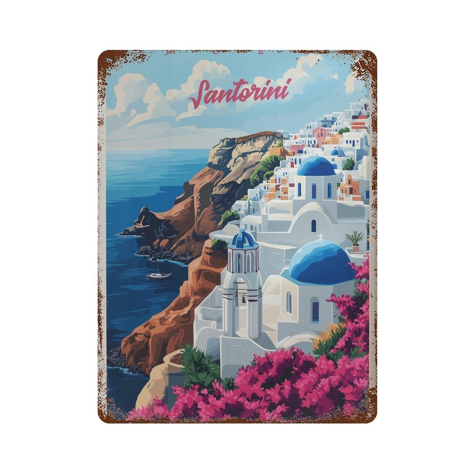 xiaoxiaoshen Santorini Greece Travel Oia (2) Wall Decor Art Metal Tin Poster Modern Home Decor Art Home Bar Shop Decorations Vintage Sign 40x30cm