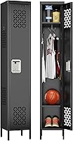 Vista 1 de Taquilla de metal de 1 puerta con estantes ajustables y 3 ganchos, armarios de metal para empleados para gimnasio, escuela, oficina, hogar, garaje