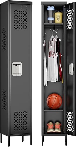 Taquilla de metal de 1 puerta con estantes ajustables y 3 ganchos, armarios de metal para empleados para gimnasio, escuela, oficina, hogar, garaje,