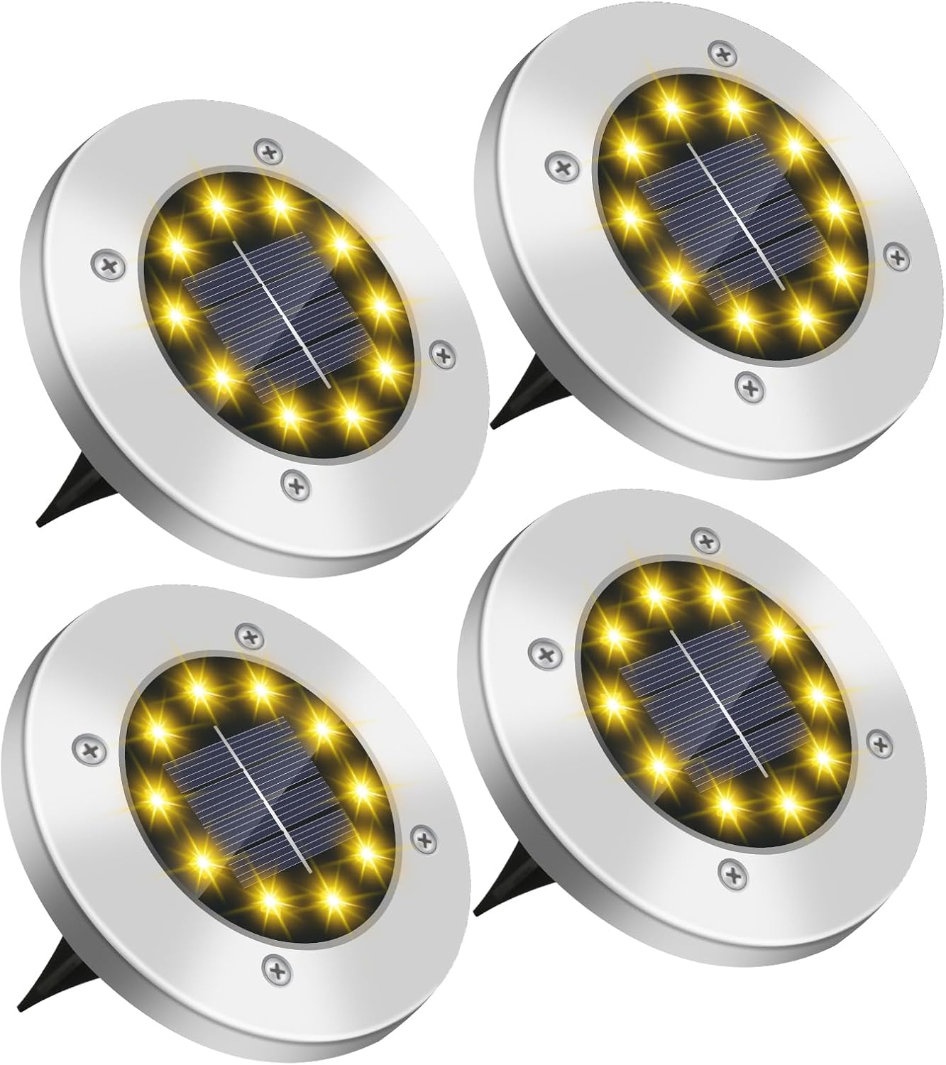 Solar Outdoor Lights, 4Pcs Waterproof Garden Lights Outdoor Bright In-Ground, Solar Lights Outdoor Decorations for Patio Pathway Lawn Yard Deck Driveway Walkway Pool (10LED, Warm Light)