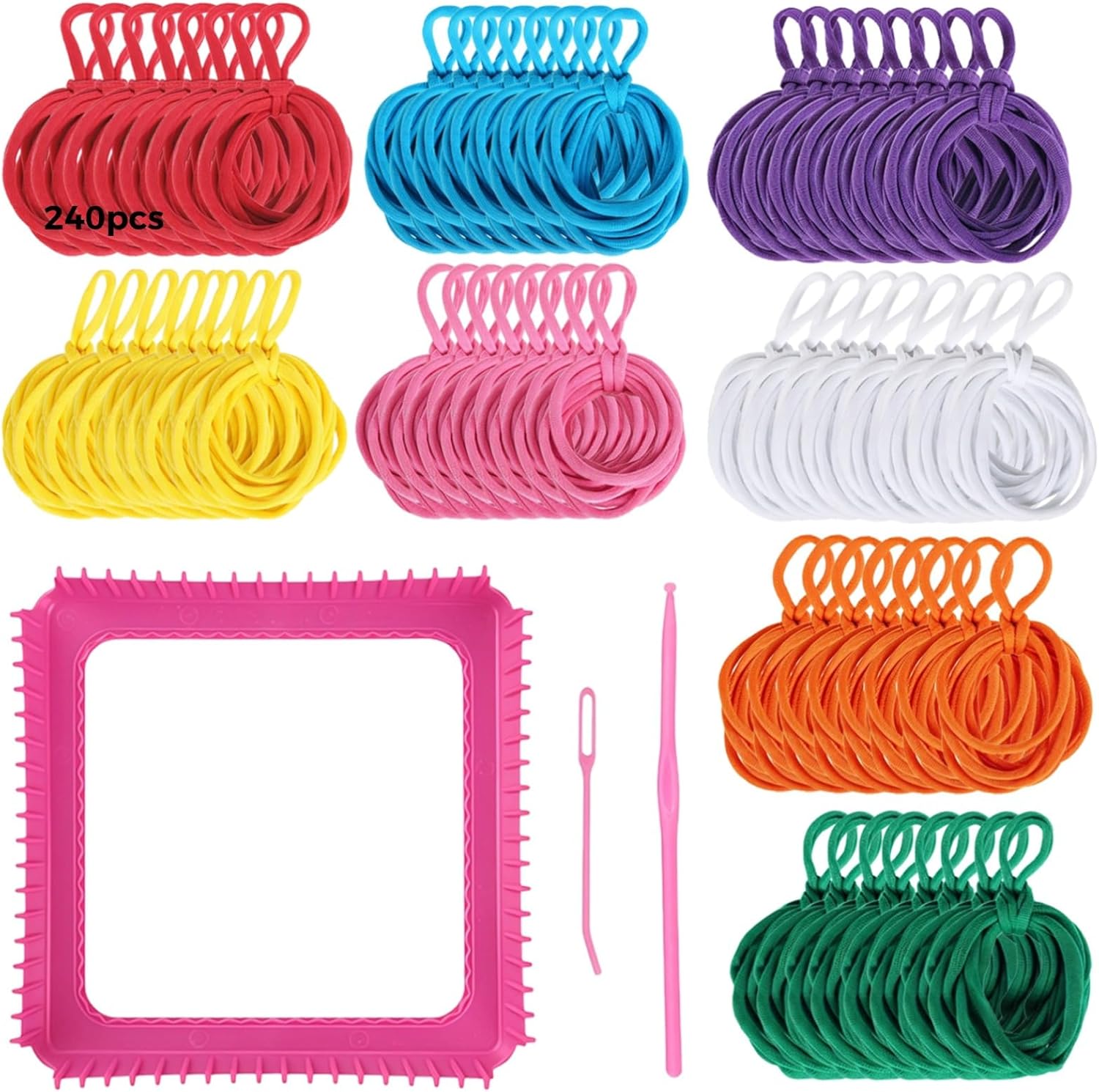 240 Piece Craft Kit with 8 Bright Colors, Weaving, Crochet Hook, Sewing Needle for Kids