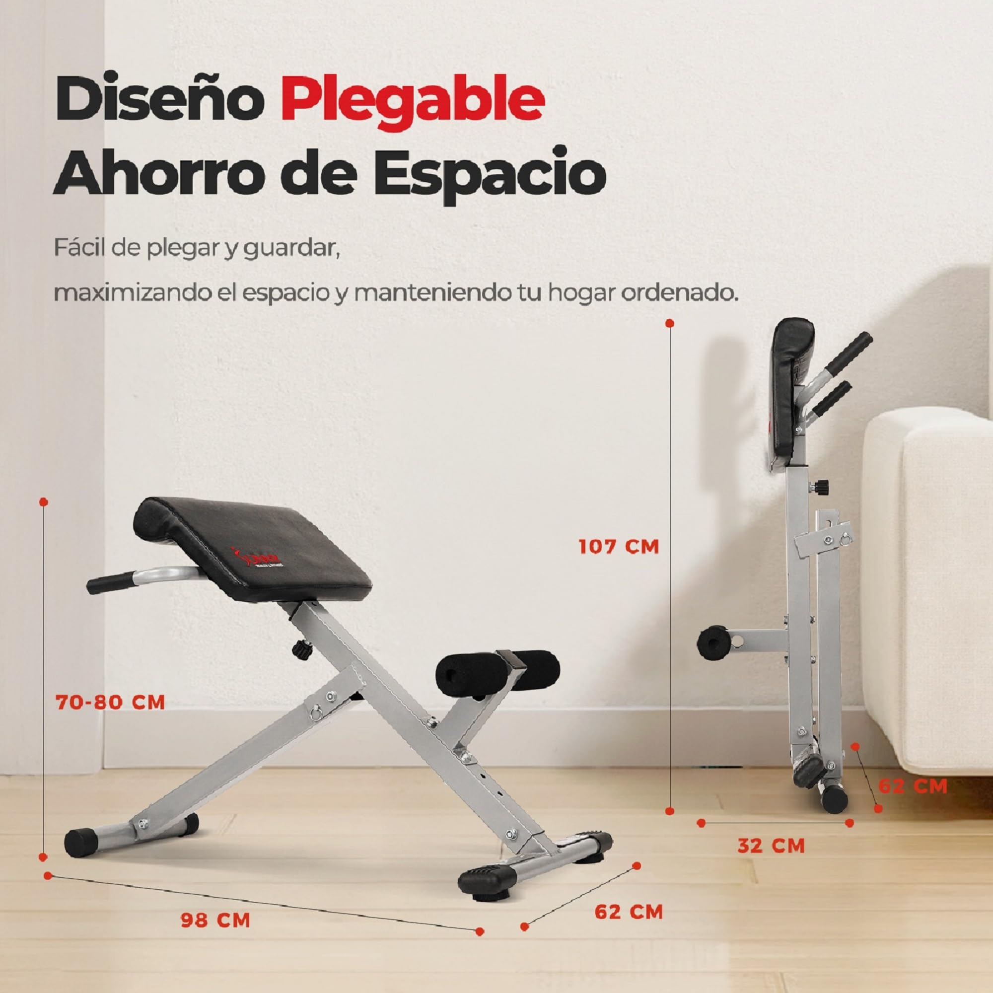 Sunny Health & Fitness Silla Romana, Banco para Sentarse para Entrenamientos de Glúteos y Abdominales para el Hogar, Inclinación de Ajuste Opcional y Silla Romana Multifunción de Alta Resistencia