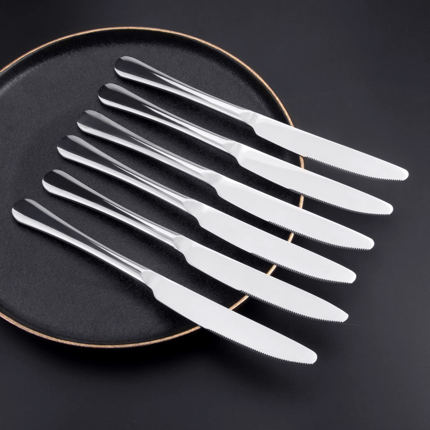 6 Stück Tafelmesser, 23CM Menümesser Edelstahl Rostfrei, Besteck Messer 6er Set, Menümesser Poliert, Spülmaschinengeeignet, Besteckmesser Serie Bon Appétit