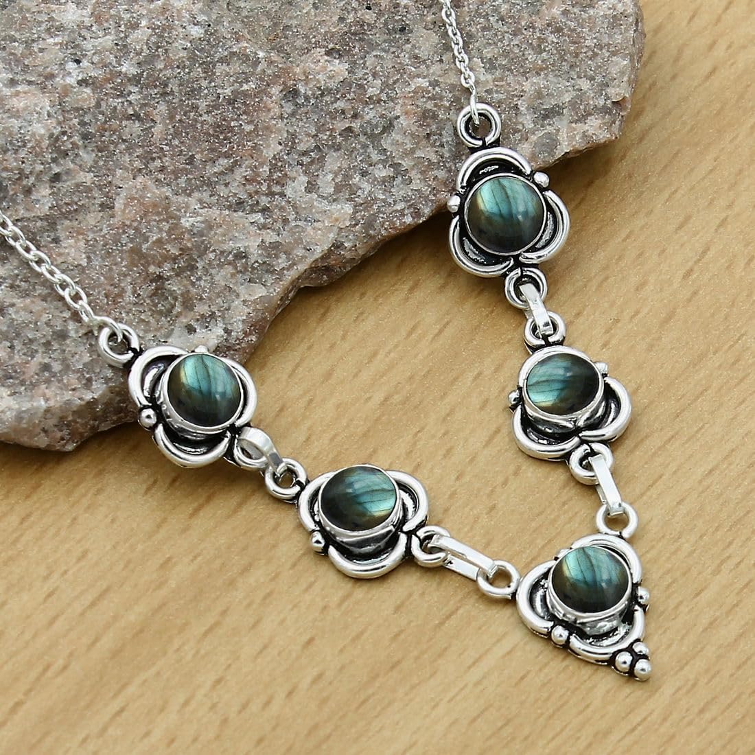 Natural Gemstone Oval Shape Handmade Vintage Silver Overlay Birthstone Necklace Women'S Day Gifts For Mom Wife Sister - Image 3