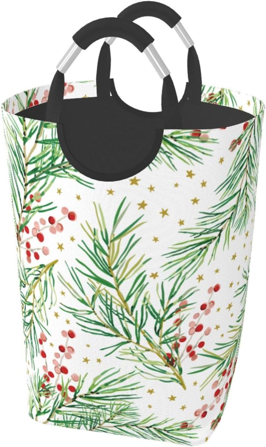 Christmas Berries Laundry Basket Organizer Collapsible Laundry Hamper Nursery Storage Baskets Bin with Handles for Toy Organizer Clothes Bathroom Travel