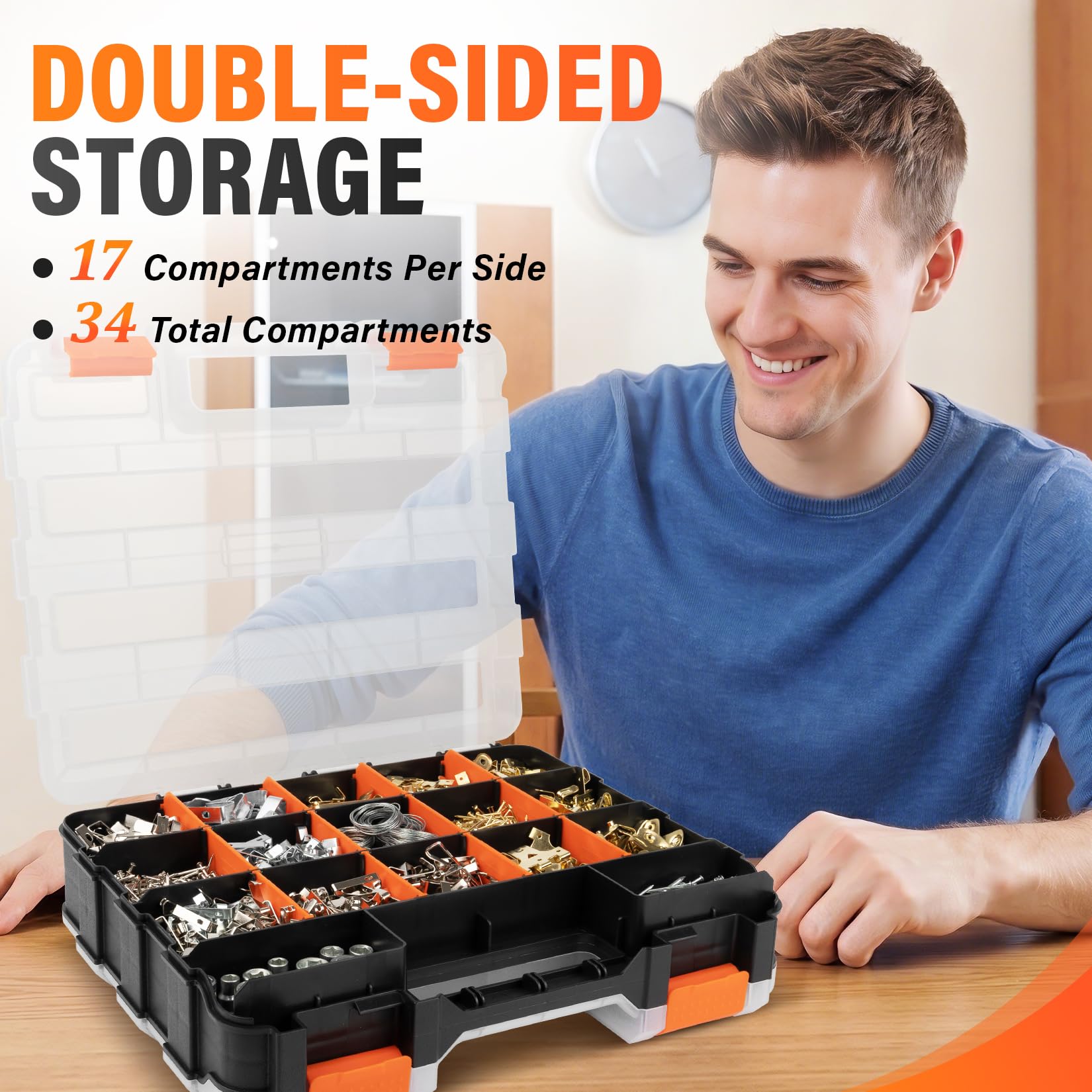 DIYSELF Organizer per viti, organizer a 34 scomparti per piccole parti, organizer per hardware con spazio regolabile, scatola portaoggetti con coperchio trasparente per hardware, artigianato, perline