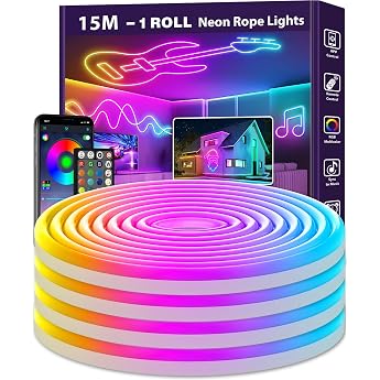 AILBTON 15 m Neon LED Strip, Waterproof Flexible LED Strip Outdoor, Control with App/Remote, Multiple Modes, Music Sync Gamin