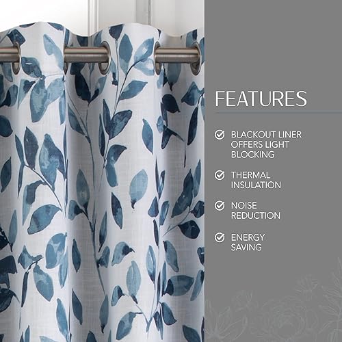 Miniatura 3 de Elrene Home Fashions Avalon - Cortina opaca de mezcla de lino con estampado botánico de hojas, inspirada en la naturaleza, 52 x 95 pulgadas (1