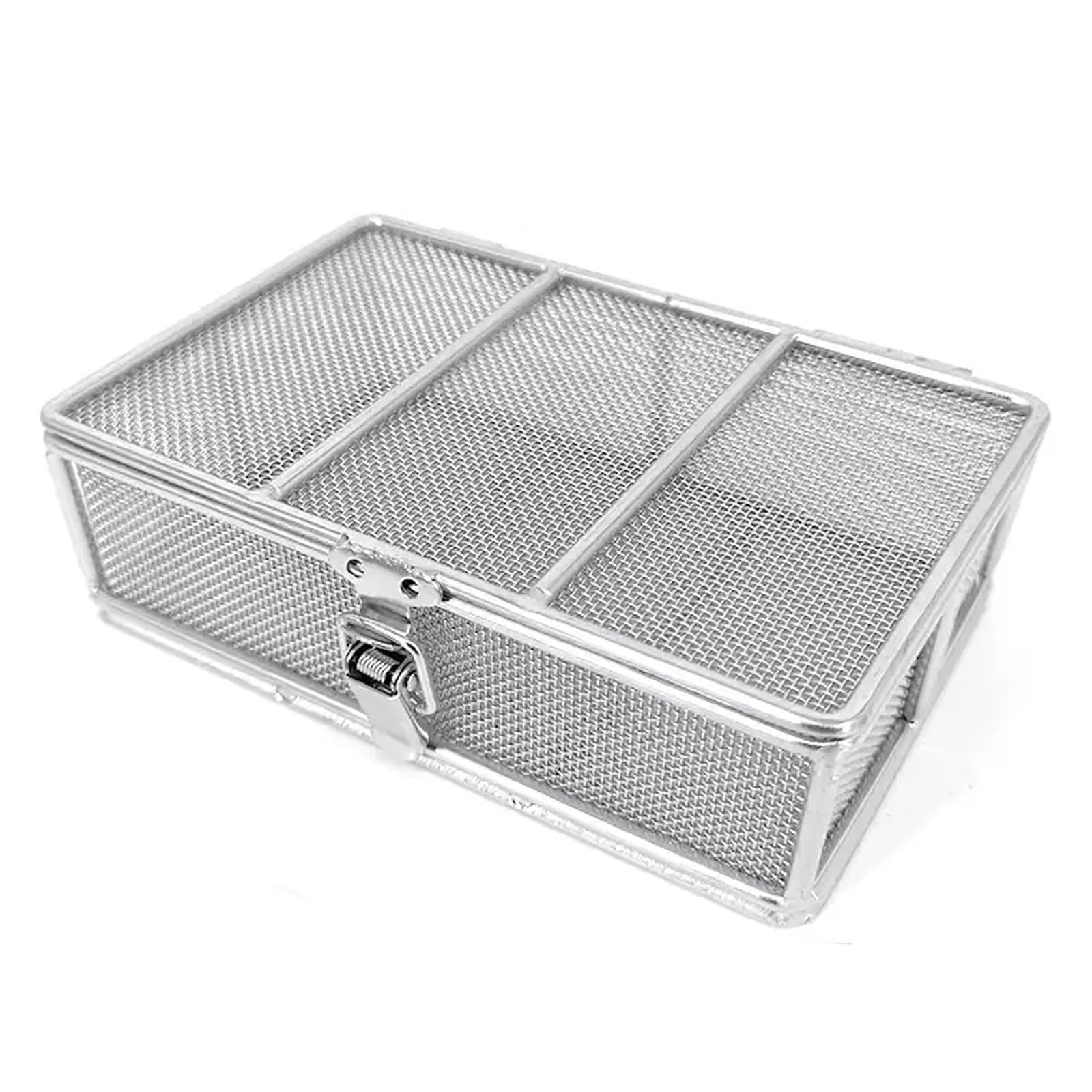 Cesta de desinfección con tapa a presión que evita la caída de instrumental