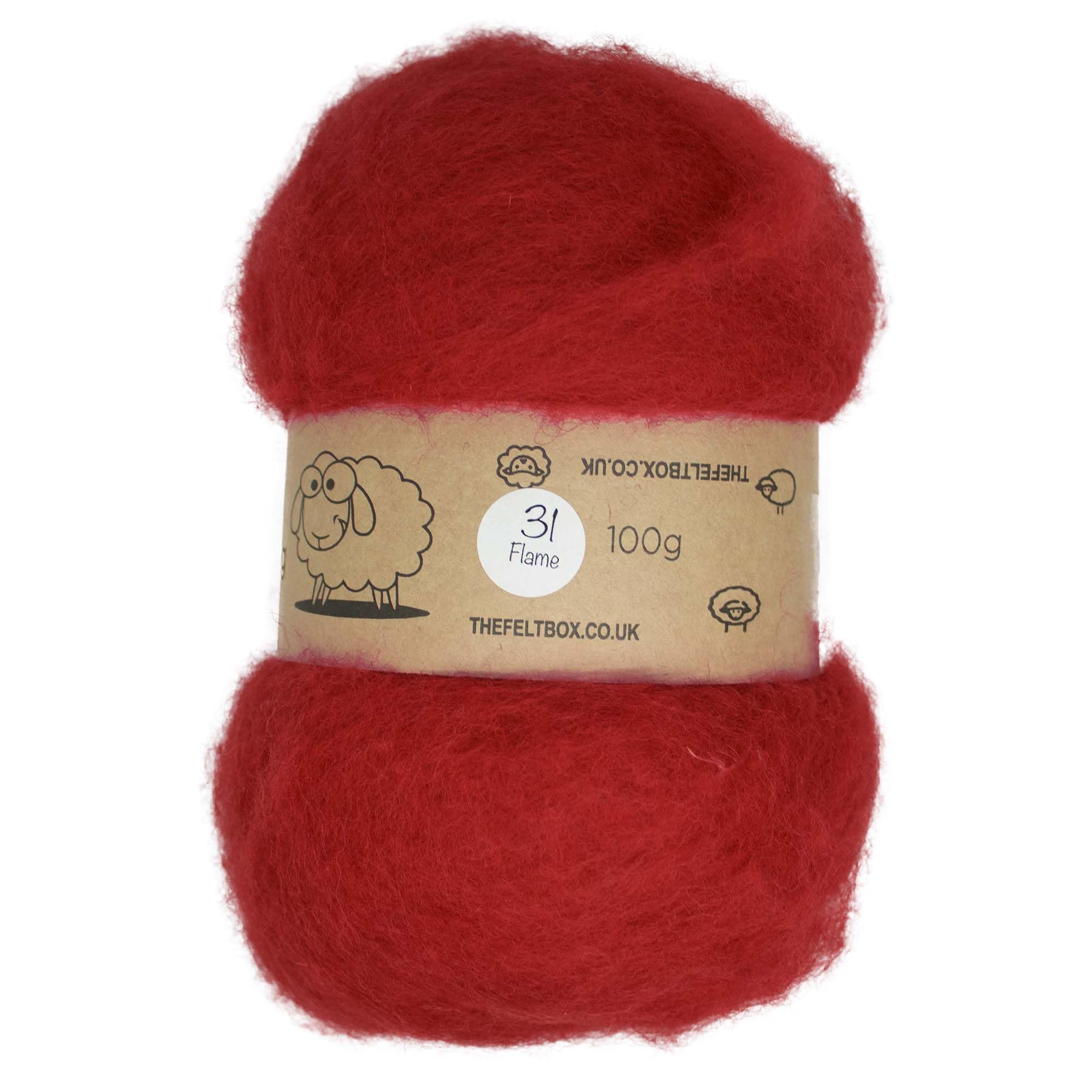Carded Felting Fibre – Flame Red (31) Batt for Needle Felting & Wet Felting100 g- Flame Red #31