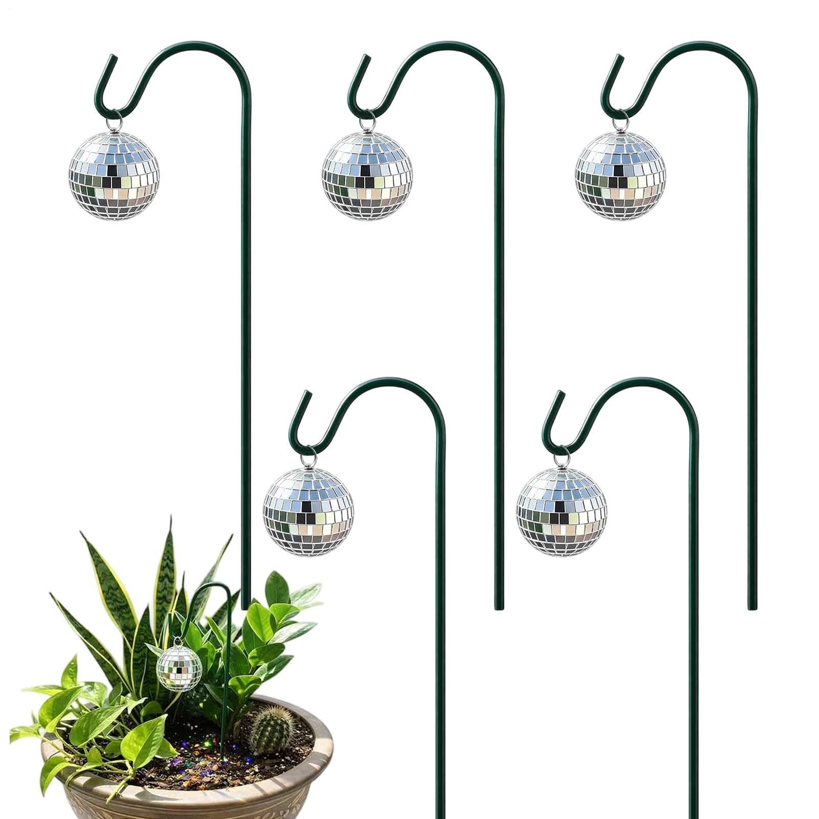 Disco Balls for Garden | 5 Piece Disco Ball Plant Stake | Mini Discos Balls | Tiny Hanging Reflective Garden Ornaments | Silver Glitter Mirror Small Globe Ball for Flower Pots Patio Lawn Pathway