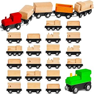 Halloscume 30 Pcs Unfinished DIY Wooden Trains 5 Styles Unpainted Train Cars Toys for Railway Paint Project Wood Trains for Birthday Party Themed Party Decorations Fall Crafts Supplies