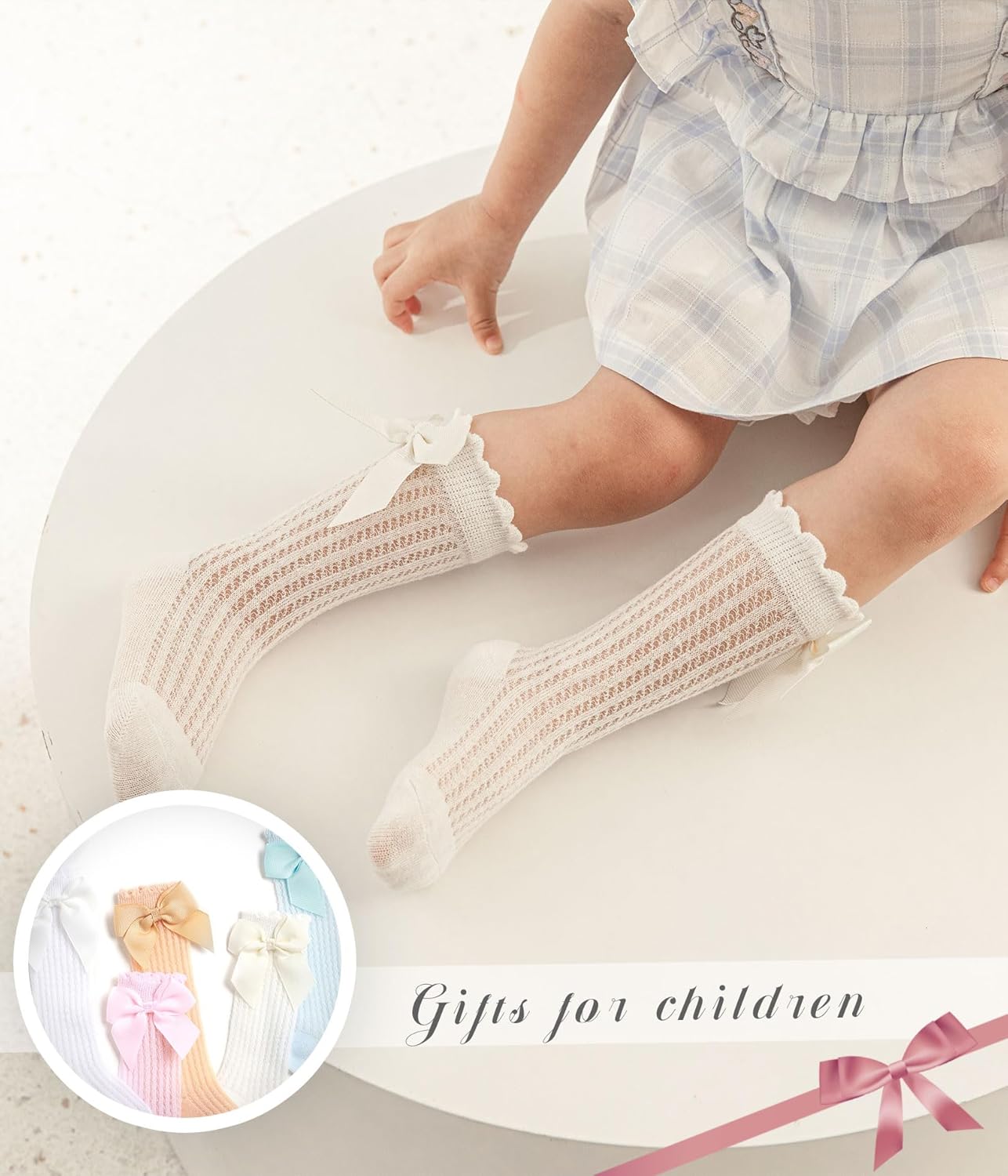 CHUNG Toddler Baby Girls Knee Hight Stocking Cotton Socks 0-7Years Solid Color Bowknot Thin Spring Summer - Image 4