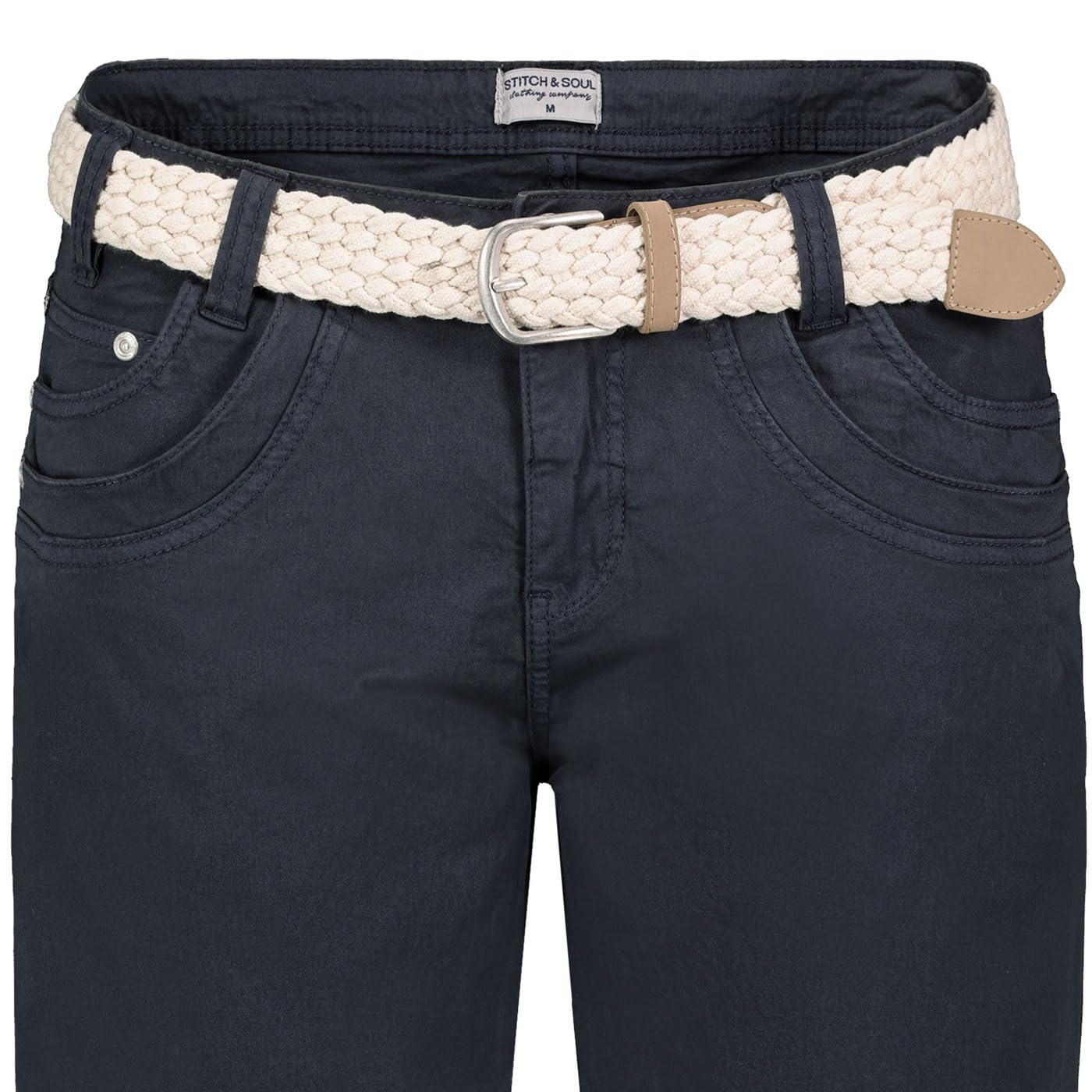 Sublevel Damen Denim Bermuda Chino Stretch Shorts mit Aufschlag Bequeme Kurze Hose im Used Look