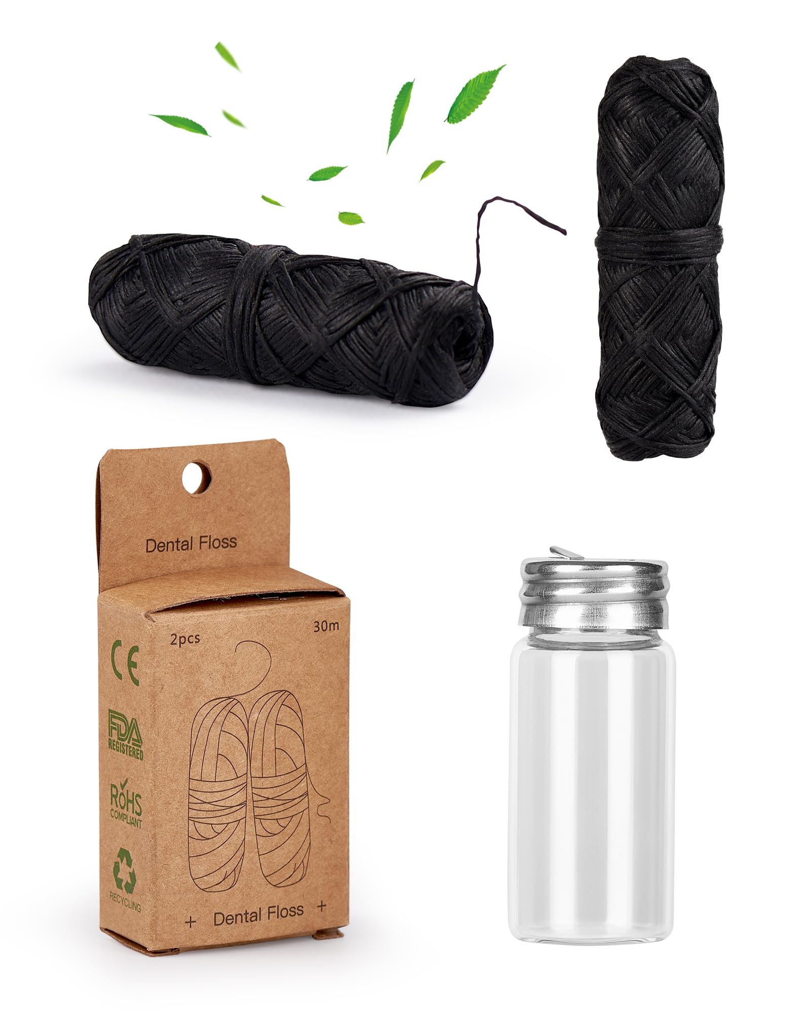 2x30m Nachhaltige Zahnseide Natur Floss Bambus-Aktivkohle ko Zahnseide im  Glas-Flakon Minze Dental floss plastikfreie Vegan Zahnpflege FLOSS gewachst  mit Candelilla(60m) : Amazon.de: Drogerie & Krperpflege