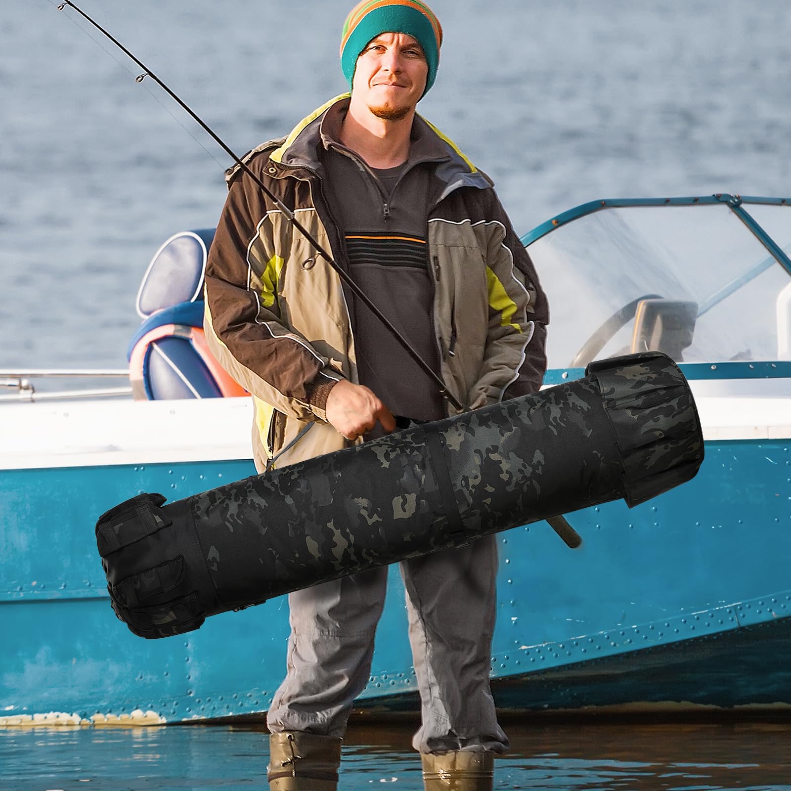 Borsa organizer per canna da pesca, per attrezzi e attrezzature da pesca, regalo per uomini, padri, figlie e amici, Caomo nero, all'aperto