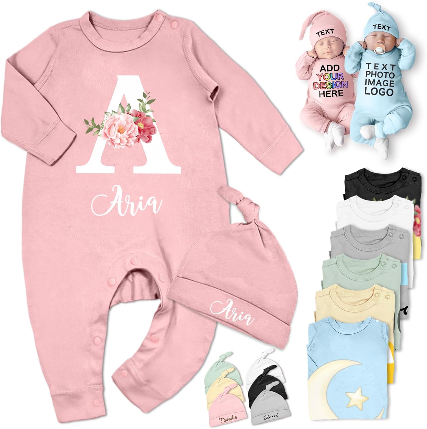 Custom Baby Bodysuit Personalized Newborn Long Sleeve Rompers with Name Image Customized Coming Home Outfit for Boy Girl