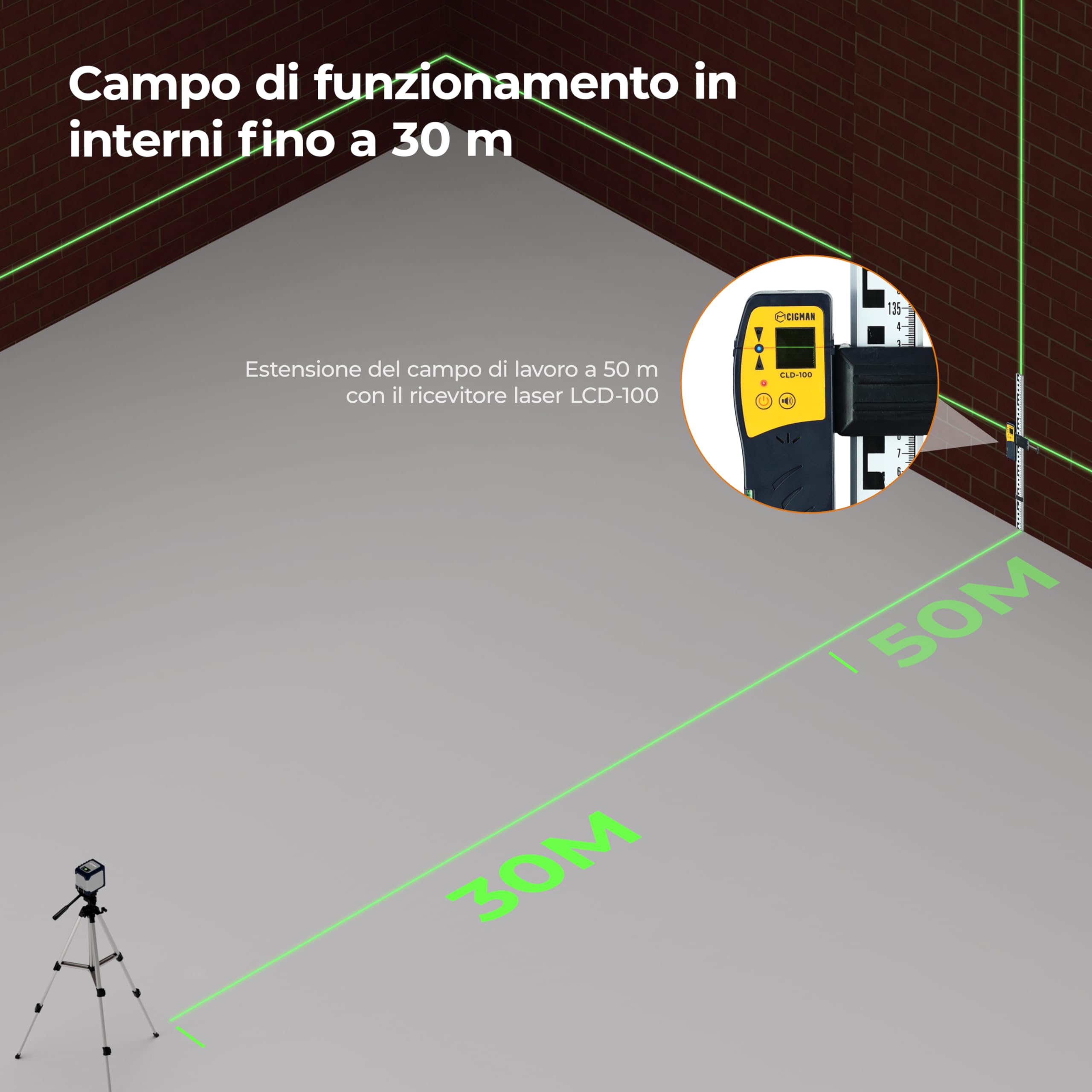 Livella Laser, CIGMAN G02 Cross Livello Laser Autolivellante a Raggio Verde Laser Orizzontale e Verticale a Linee Incrociate per la cantieri, interni, DIY.(Batteria Inclusa)